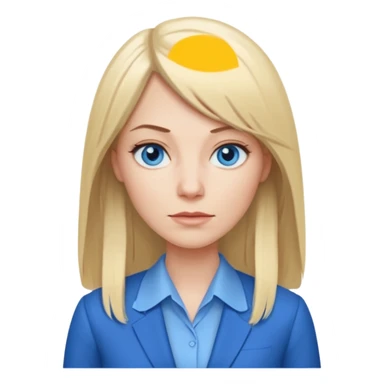 40 yr old white woman, pale skin, long straight blond hair parted in center, blue eyes, bangs, clothes for office sticker