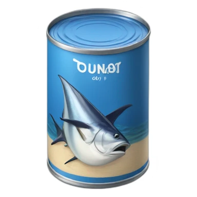 Realistic small can of tuna showing the shape of a boat only blue colors sticker