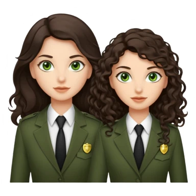 Two besties as agents, 1: long ironed straight darkbrown hair, green eyes, 2: long curly darkbrown hair, brown eyes  sticker
