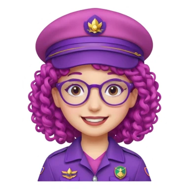 scout girl with pink scout uniform including hat, purple curly haired and glassess sticker