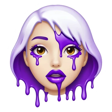 Footing purple glossy lips with white paint dripping off sticker