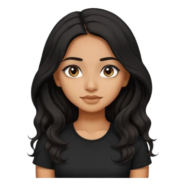 a pretty tan indian bratz girl. eyeliner on, wearing a black tshirt. wavy long BLACK coloured hair sticker