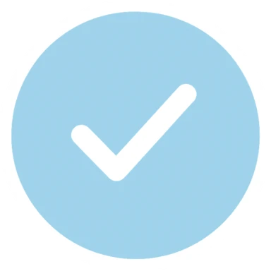 minimalist style Instagram verified badge, light blue circle with white check mark, no text, transparent background sticker
