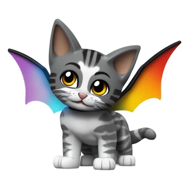 Lego Batman riding a Grey and black tabby kitten with white legs, and wings of fire  sticker