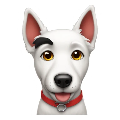 cartoon white dog with black ears and red shirt  sticker