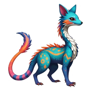 Rare realistic exotic edgy epic pretty beautiful handsome gorgeous aesthetic colorful vibrant Vernid-Trico-species-Fakemon-creature by LiLaiRa, 4 legs, 1 tail, random markings, (full body) sticker