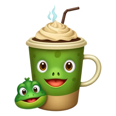 Un sapo tierno con un laso de color verde claro y un vaso de café frío  sticker