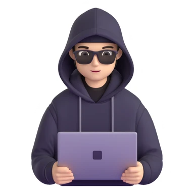 hacker with hoodie and laptop sticker