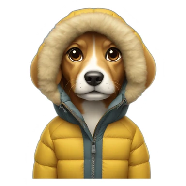 Dog with a down jacket, The North Face sticker