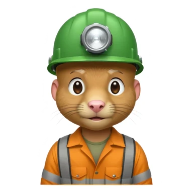 a mole rat, green helmet, headlamp, worker cloth sticker