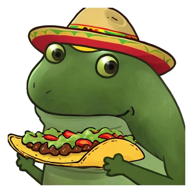 Frog wearing a sombrero holding a taco sticker