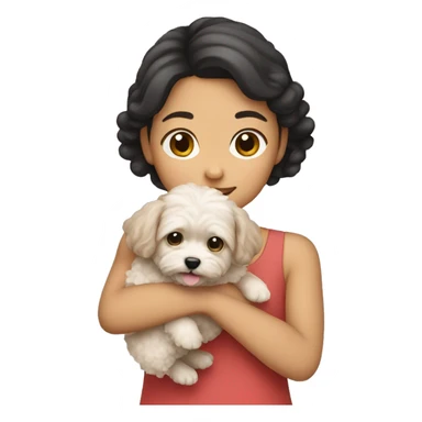 Asian girl holding maltipoo dog sticker
