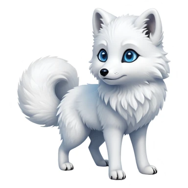 cinematic-arctic-fox-realistic-full-body-standing-emoji,-fluffy-tail-curled-slightly-around-its-paws,-thick-pure-white-fur-blending-into-the-snowy-landscape,-head-tilted-dramatically,-bright-blue-eyes-glistening-with-intelligence,-simplified-yet-realistic-focused-features,-highly-detailed,-glowing-with-an-almost-sarcastic-glow expressive eyes sticker