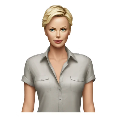 ultra realistic charlize theron wearing shirt sticker