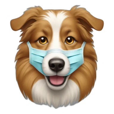 Shetland sheepdog wearing chirurgical mask on mouth sticker