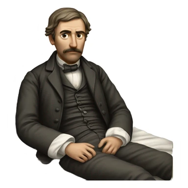 A sick man on a bed in 1870 with normal face sticker