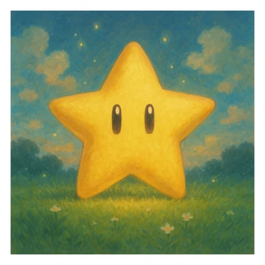 Mario star, soft painterly look, gentle lighting, whimsical atmosphere sticker