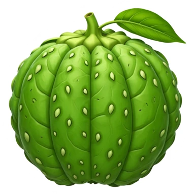 green cherimoya fruit with scaly texture and leaf sticker