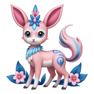 Cute Romantic Realistic  Floral Meloetta-Sylveon-Palkia-Cresselia-Digimon-Pokémon-Fakémon-hybrid-fusion, full body sticker