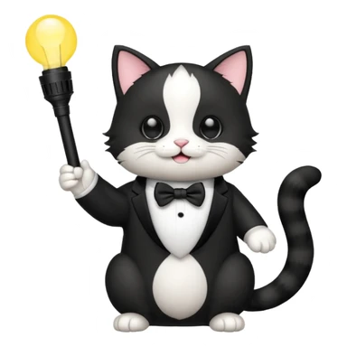 chibi cute tuxedo cat waving holding a light stick sticker