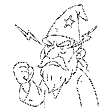 angry wizard with lightning eyes and a balled up fist sticker