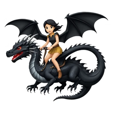 Super large black dragon flying with a  female rider on top of it sticker