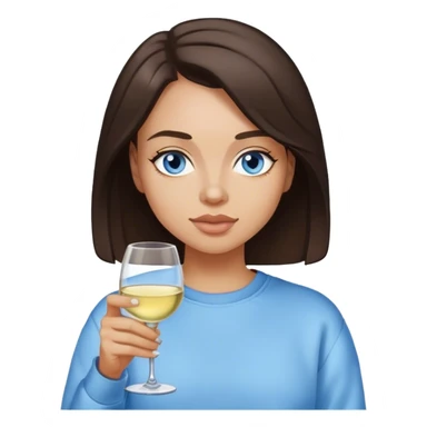 Dark brown hair woman blue eyes drinking white wine in sweatshirt sticker
