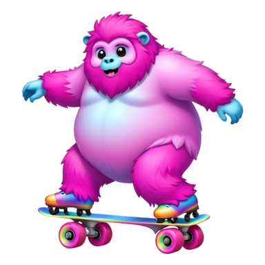 fat rainbow pink red yeti roller skating  sticker