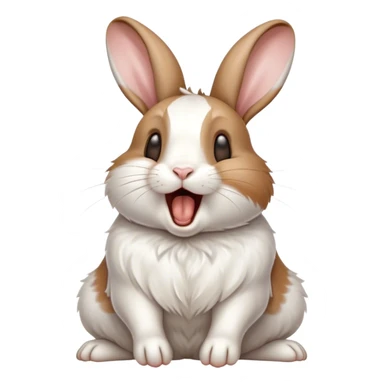 Cinematic Cute Yawning White and Brown Rabbit Portrait Emoji, Head tilted slightly with a dramatic, wide-open yawn, showcasing a soft, patterned fur with crisp white and warm brown patches, floppy ears slightly drooping, round eyes barely open in drowsy contentment, Simplified yet irresistibly adorable features, highly detailed, glowing with a soft, cozy glow, high shine, relaxed yet expressive, stylized with a touch of whimsy, bright and endearing, soft glowing outline, capturing the essence of a sleepy yet affectionate bunny, so drowsy it feels like it could stretch out of the screen and curl up for a nap! sticker