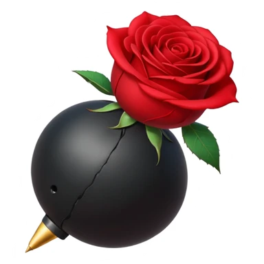 Deep red (#7A0F1E) no gradients, transparent background, high contrast, clean gothic aesthetic, designed to be readable at 128x129px a red rose wrapped around a bomb sticker