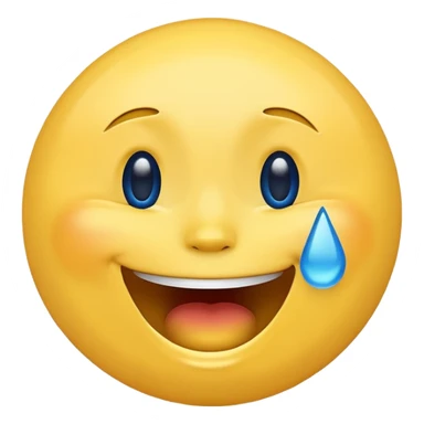 Emoji, yellow round laughing hysterically face, with blue tears of joy on it.  sticker