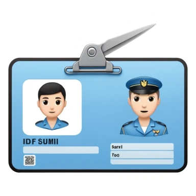 black Scissors cutting a light blue idf soldier ID card in 2 parts .hyper realistic sticker