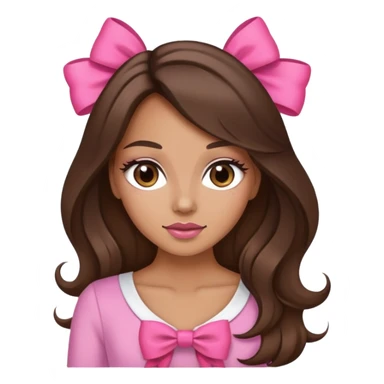 tan skin, brunette, baddie, pretty makeup, long hair, pink bow sticker