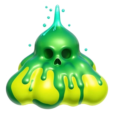 3D render of Oil Slick, toxic waste aesthetic, neon green bubbling liquid, caution yellow metal, industrial warning texture. sticker
