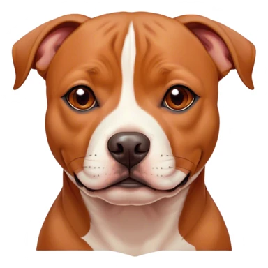 Cinematic Noble Red/Fawn Staffordshire Bull Terrier Portrait Emoji, Poised and regal, with a compact, muscular build and a sleek, well-groomed red/fawn Fur accented by subtle white markings, deep-set soulful dark eyes, Simplified yet sharp and sophisticated features, highly detailed, glowing with a soft, dignified glow, high shine, intelligent and loyal, stylized with an air of strength, focused and attentive, soft glowing outline, capturing the essence of a watchful and confident guardian, so majestic it feels as though it could stride out of the screen with effortless authority! sticker