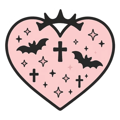 pastel goth heart with soft pink and black, cute gothic style sticker