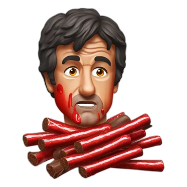 Sylvester Stallone Rambo covered in red paint eating chocolate logs sticker