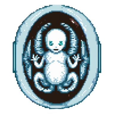 MRI embryo digital fetal small shape in otherworldly bubble, eerie, horror, pupa, crystalis, in-utero sticker