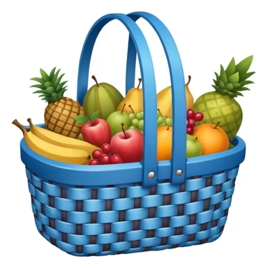 blue plaid lining basket with both food, drink and fruits sticker