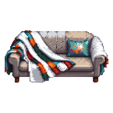 cozy sofa with a blanket draped over the arm sticker