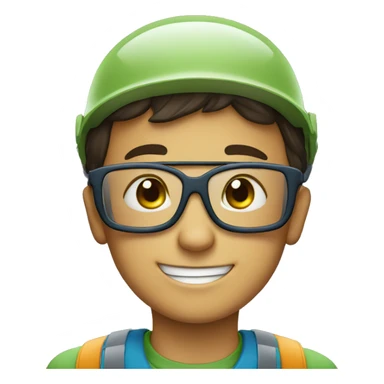 smiling boy with safety helmet and glases sticker