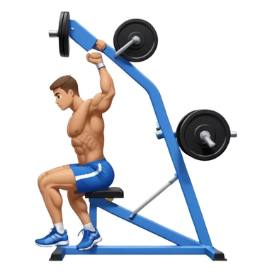 side-view bodybuilder in blue shorts seated weighted calf-raise machine on his tip toes sticker