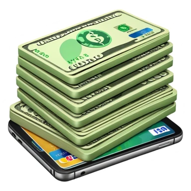 efectivo en dólares, un teléfono y unas tarjetas, todo con un estilo limpio, profesional y que transmita dinero y movimiento. sticker