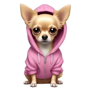   wirey fur long haired blonde chihuahua in a huge pink hoodie with ears back and sad eyes sticker