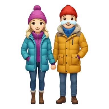 full-length cozy couple in winter jackets sticker