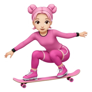 Cute skater girl with two buns and pink outfit, gliding with playful energy. sticker