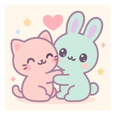 pair of cute animals cuddling, representing love, kawaii style sticker