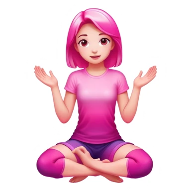 Girl kneeling in playful pose, transparent glass style, bright pink gradient, with shadows and highlights, minimalist design sticker
