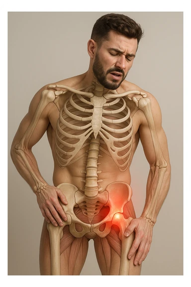 Uomo con dolore per via dei suoi fianchi asimmetrici vista anatomica immagine realistica in 3D sticker