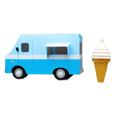 minimalistic papercraft, pearl blue ice-cream van sticker
